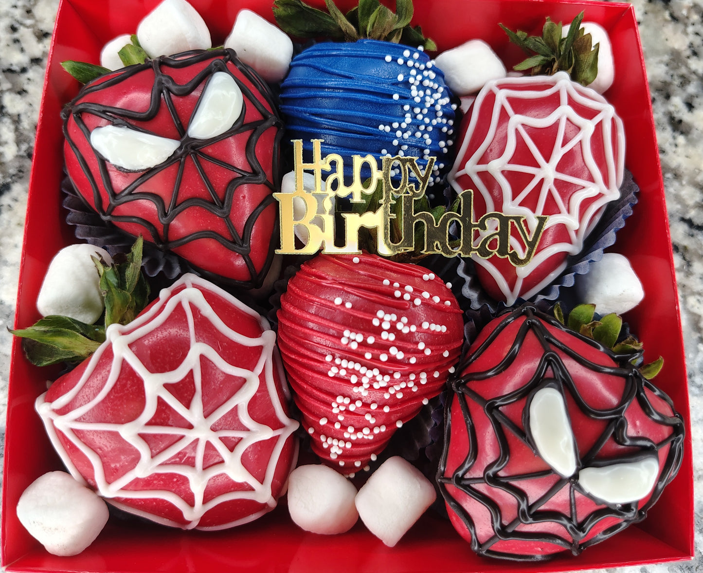 Spiderman Themed Chocolate Covered Strawberries