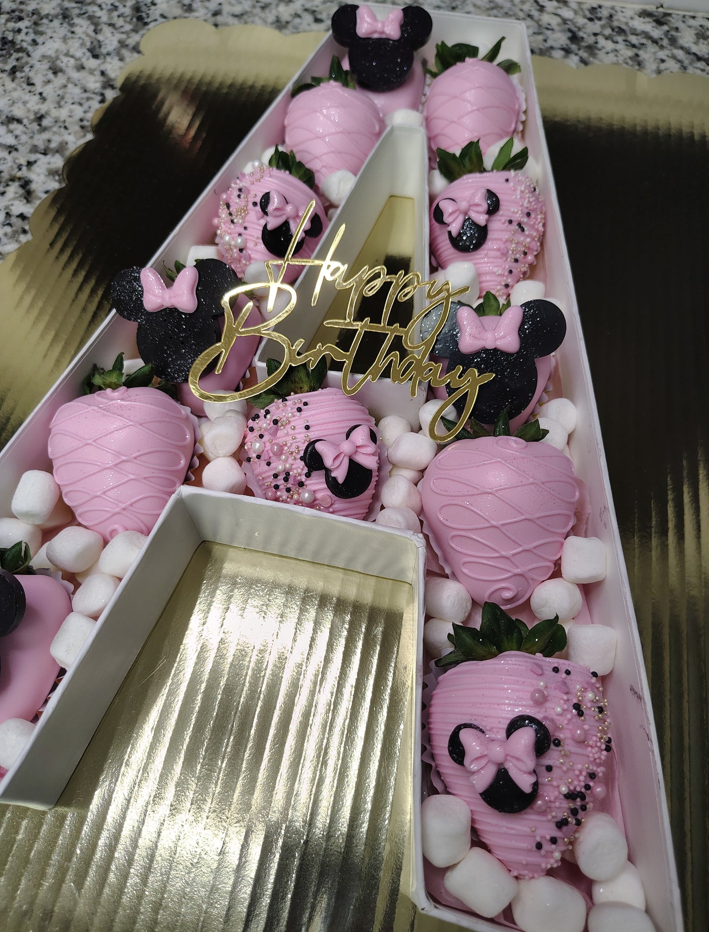 Minnie Mouse Letter/Number Board with Chocolate Covered Strawberries.