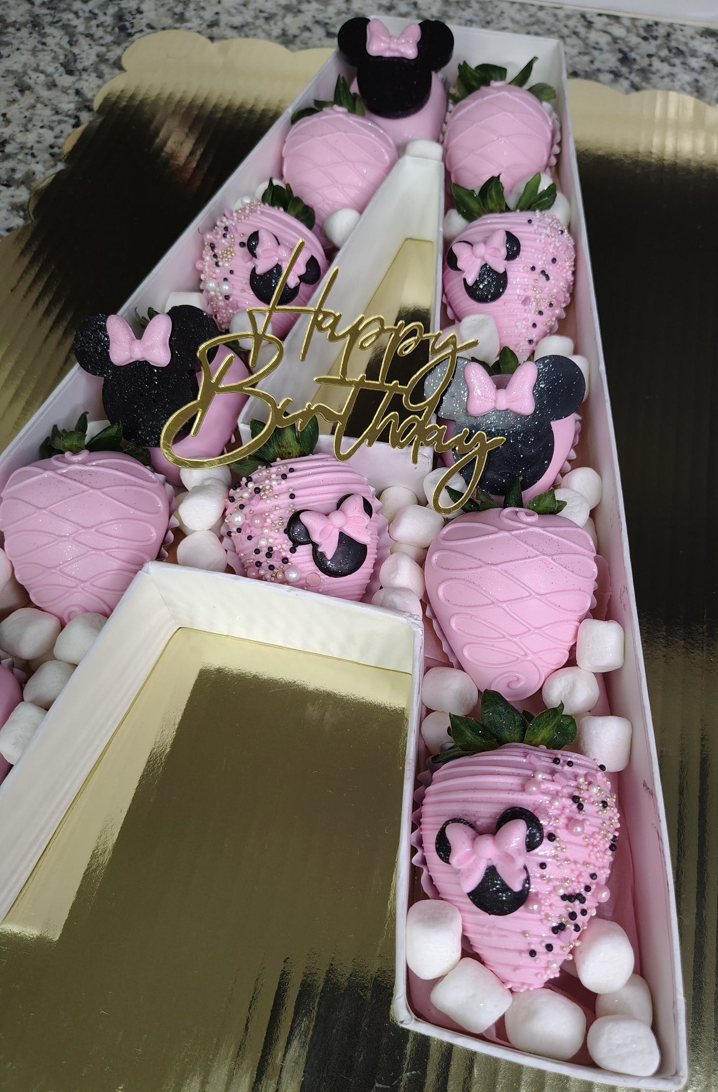 Minnie Mouse Letter/Number Board with Chocolate Covered Strawberries.